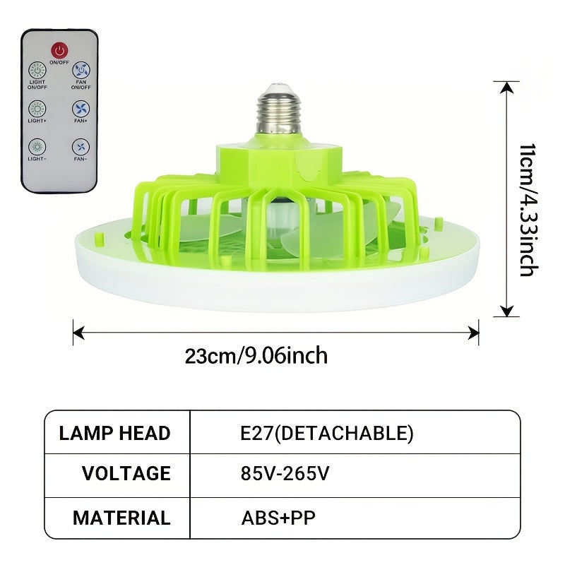 Conjunto de 1 mini ventilador de teto fechado com luz, lâmpada de 8,5 polegadas, branca, 30W.
