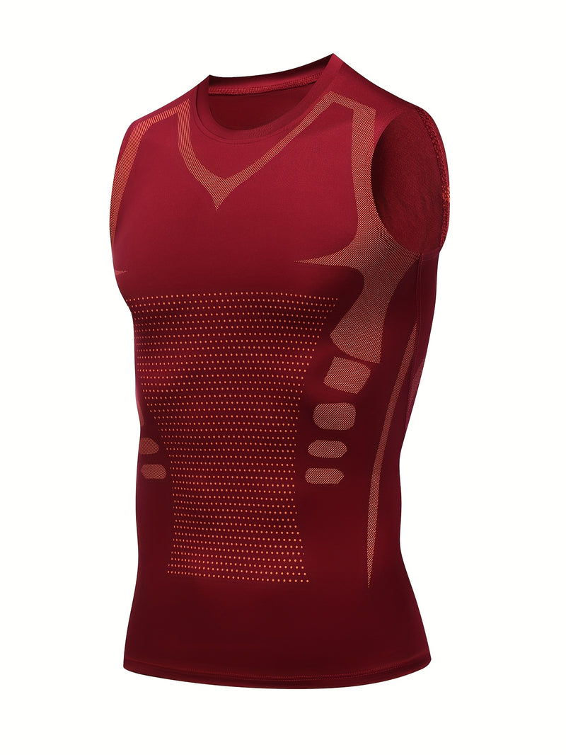 Camiseta regata esportiva masculina de compressão, ideal para basquete, treino e atividades físicas. Possui tecido elástico, ombros largos.