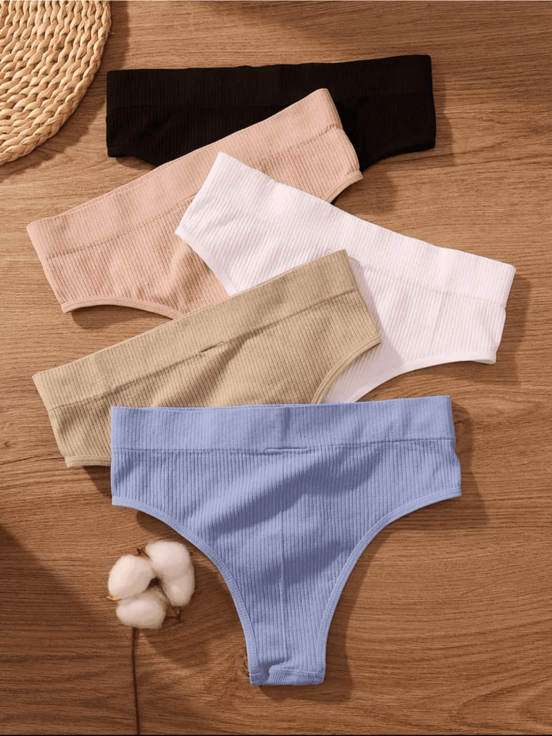 Conjunto de 12 peças de lingerie feminina, estilo canelada riscadinha, sem costura, cintura baixa e confortável.