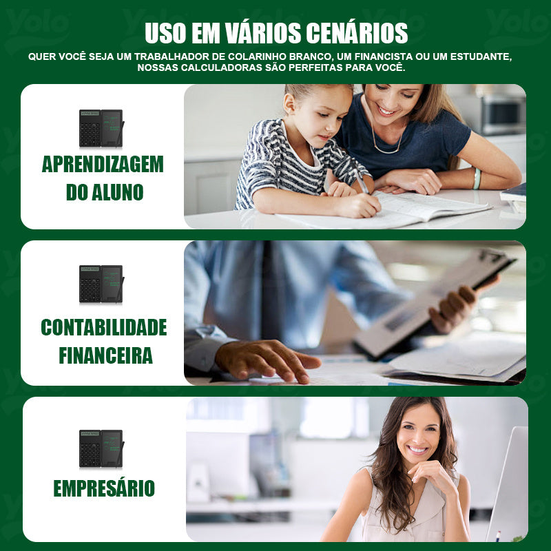 Mini calculadora de escritório com tela sensível ao toque e caneta stylus para caligrafia.