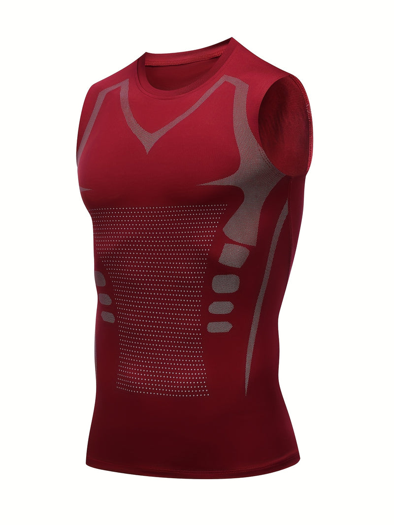 Camiseta regata esportiva masculina de compressão, ideal para basquete, treino e atividades físicas. Possui tecido elástico, ombros largos.