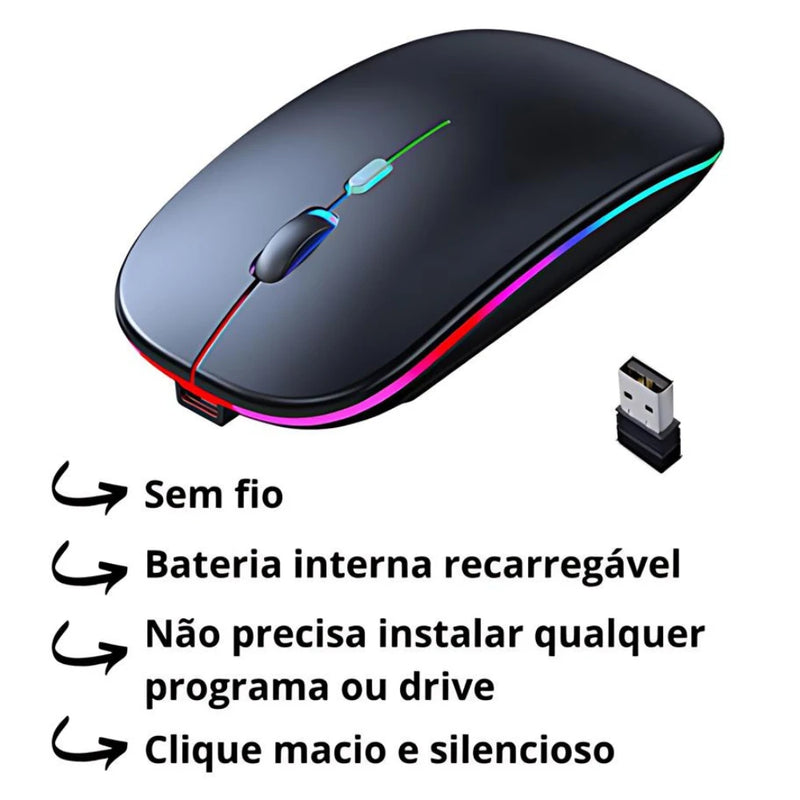 Mouse Wireless Recarregável Led Rgb 2.4 Ghz Sem Fio.