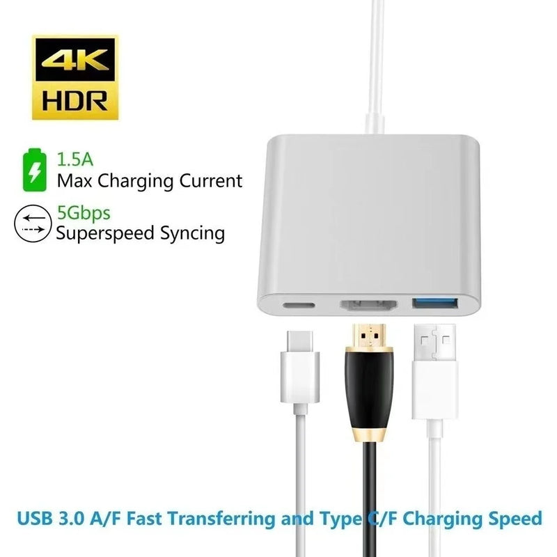 Conversor/Adaptador Tipo C para HDMI USB 3.0 4K. Carcaça de alumínio resistente e eficiente. Fácil de usar.