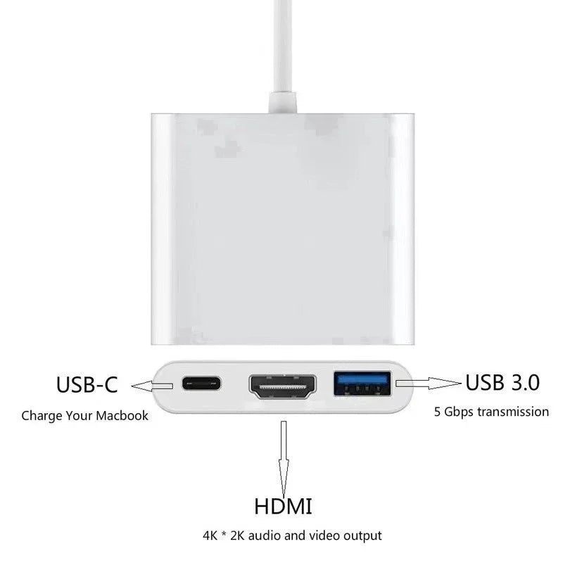 Conversor/Adaptador Tipo C para HDMI USB 3.0 4K. Carcaça de alumínio resistente e eficiente. Fácil de usar.