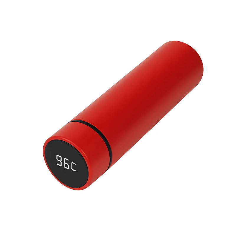 Garrafa térmica Inox com sensor de temperatura digital inteligente e LED para bebidas quentes e frias.