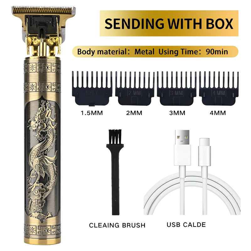 Máquina de cortar cabelo barbeiro profissional dragão elétrica bateria recarregável material original de cobre.