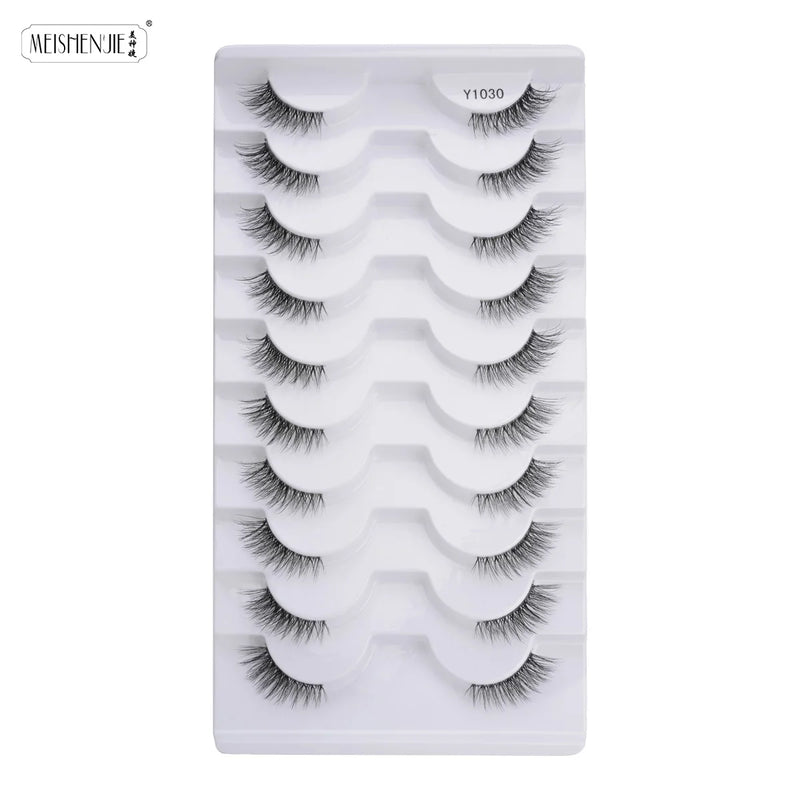 Cílios postiços 3/6/10, estilo gatinho naturais longos feitos à mão 3D.