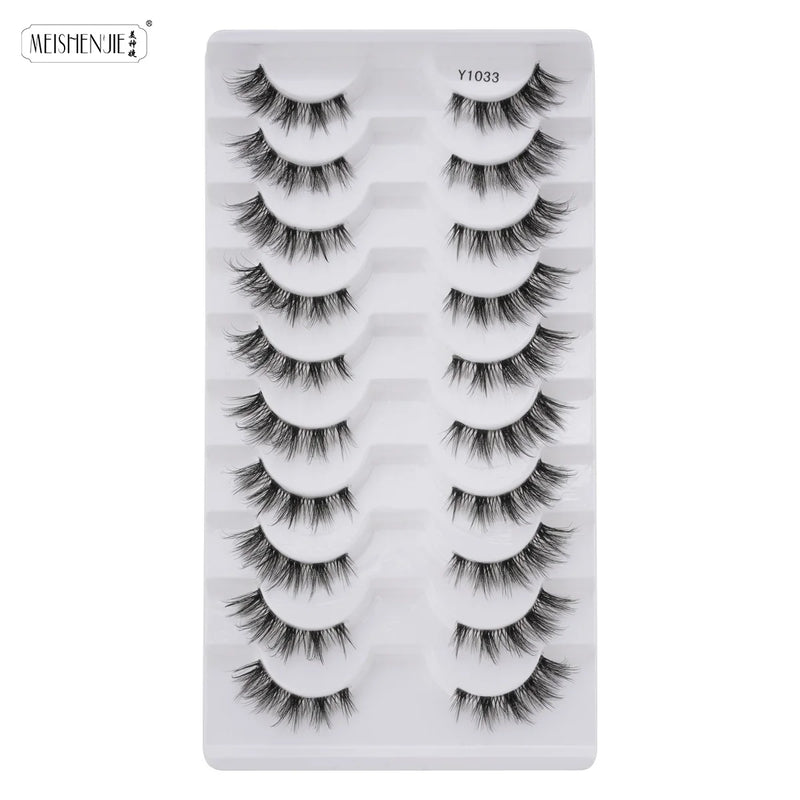 Cílios postiços 3/6/10, estilo gatinho naturais longos feitos à mão 3D.