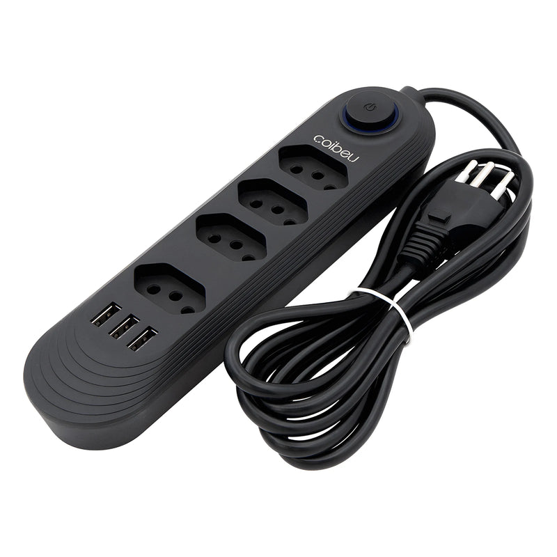 Extensão elétrica com tomada USB 110-220V 10A 2M 2500W.