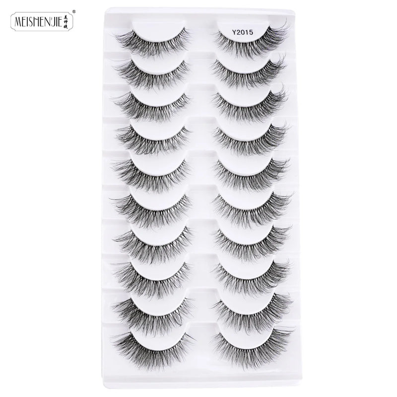 Cílios postiços 3/6/10, estilo gatinho naturais longos feitos à mão 3D.