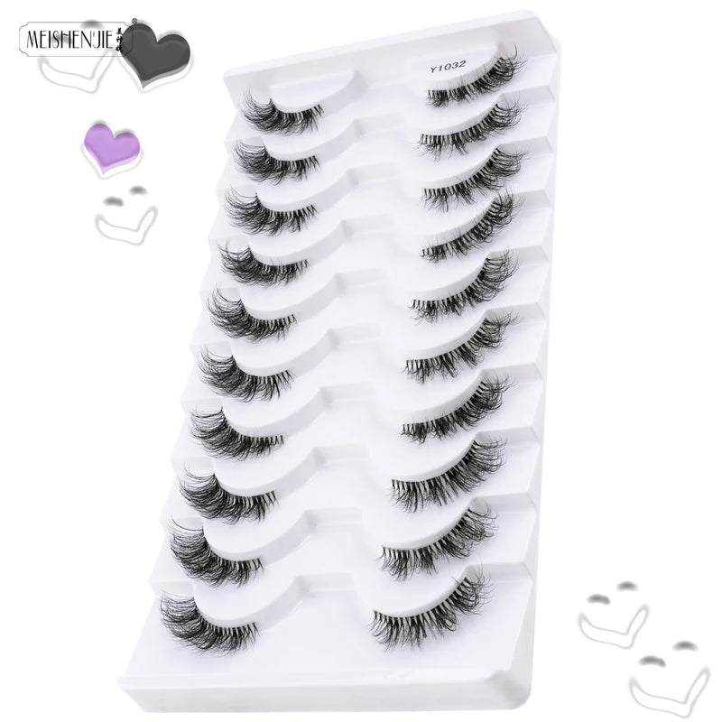 Cílios postiços 3/6/10, estilo gatinho naturais longos feitos à mão 3D.