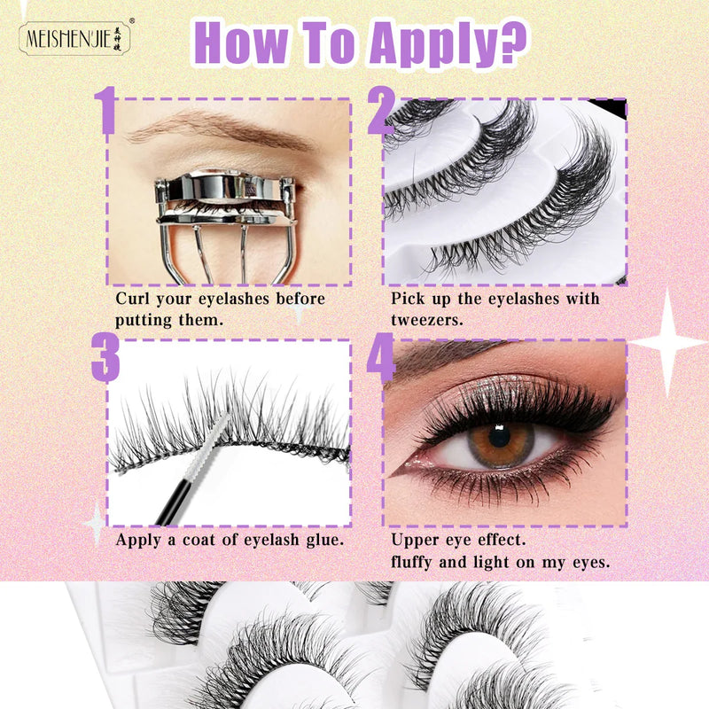 Cílios postiços 3/6/10, estilo gatinho naturais longos feitos à mão 3D.