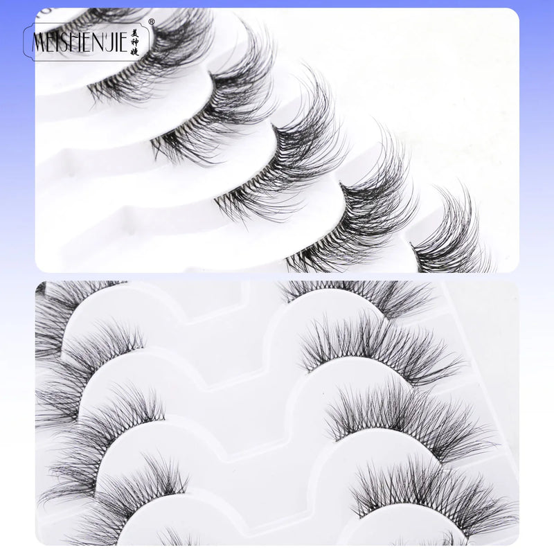 Cílios postiços 3/6/10, estilo gatinho naturais longos feitos à mão 3D.
