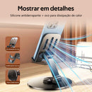 Suporte de metal para celular/tablet, suporte de mesa dobrável e giratório 360 graus, alta estabilidade.