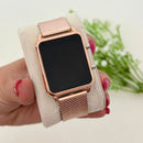 Relógio Feminino Digital, Dourado, Prata, Preto e Rosa.