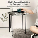 Mesa lateral redonda com bandeja removível, 47x47x50cm, pés de metal, suporte de canto para sala de estar.