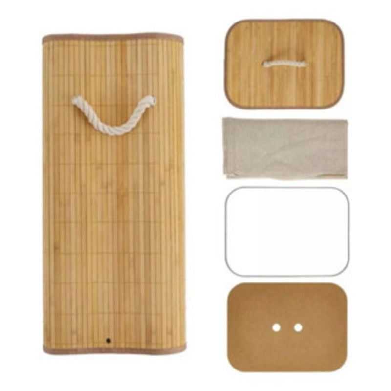 Cesto de roupa de bambu com tampa retangular para banheiro, bege.