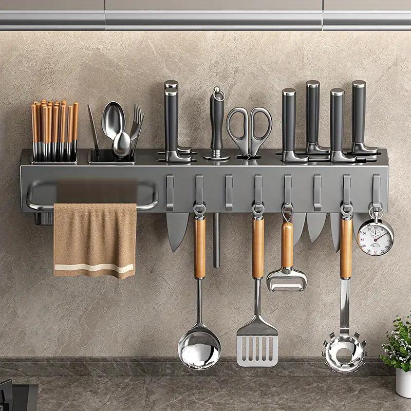 Organizador de cozinha sem furos, porta-utensílios e talheres com espaço para facas e pauzinhos.