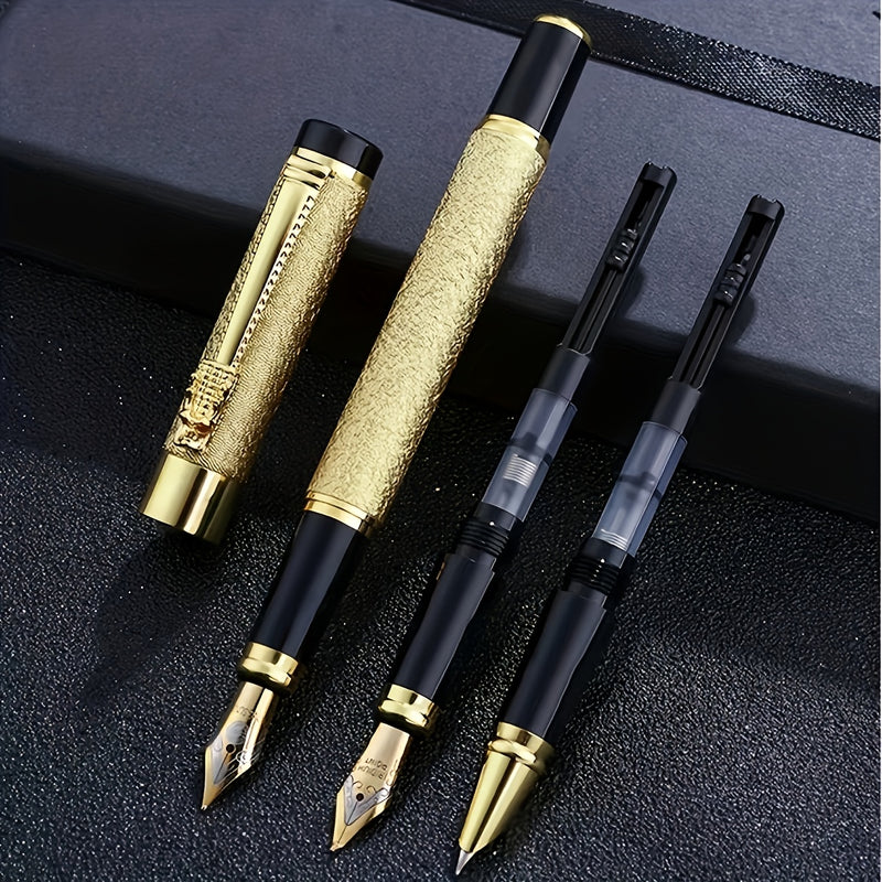 Conjunto de 3 canetas-tinteiro de luxo em metal com 10 tintas pretas.