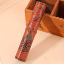 Estojo de lápis vintage em couro PU com bússola náutica, enrolável, porta-canetas de grande capacidade.