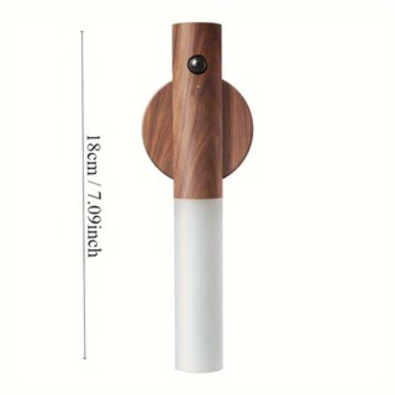 Luminária de parede minimalista de madeira com sensor de movimento LED recarregável