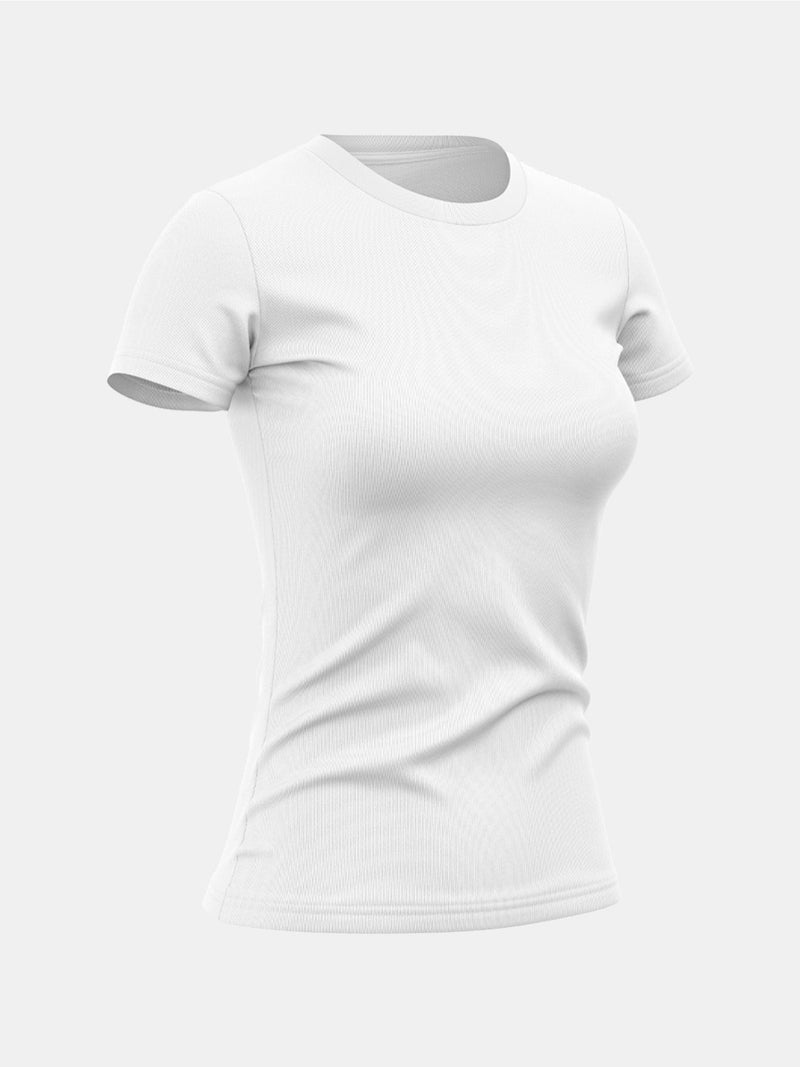 Kit com 4 camisetas femininas básicas lisas com proteção térmica contra o sol.