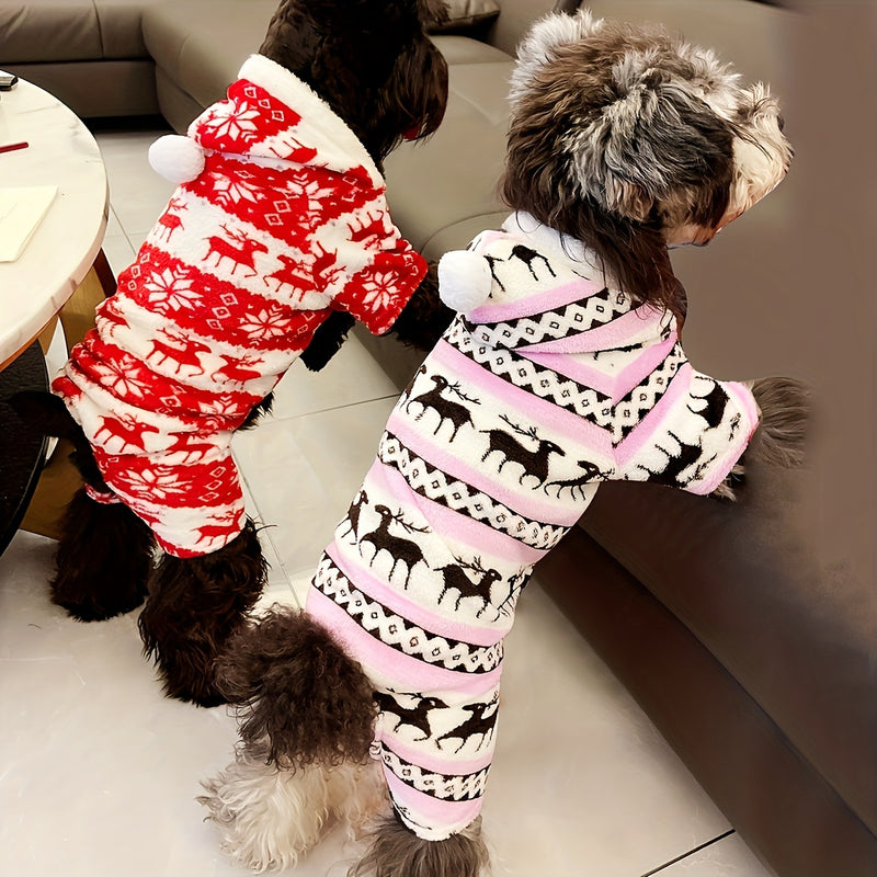 Pijama de Natal para animais de estimação com capuz e estampa de rena.