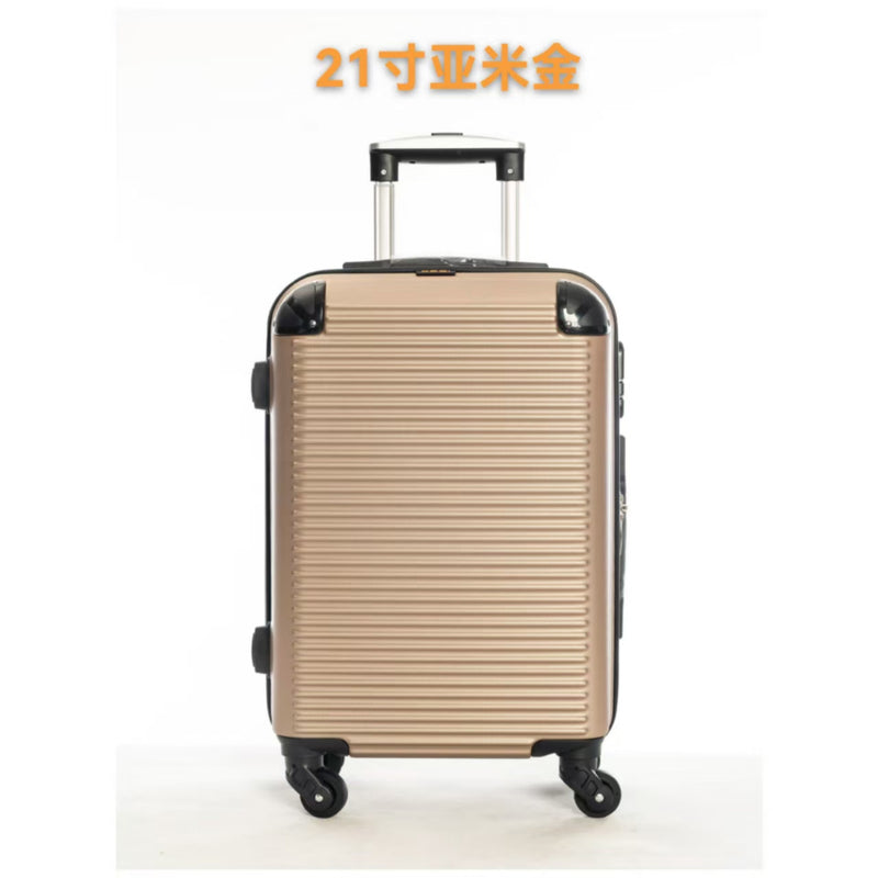 Mala de viagem, Tamanhos 17, 18, 19, 20 e 21 polegadas. Possuem protetores de canto em liga de alumínio resistentes a impactos e trava TSA. Feitas de ABS e fibra de poliéster refinada com superfície lisa.