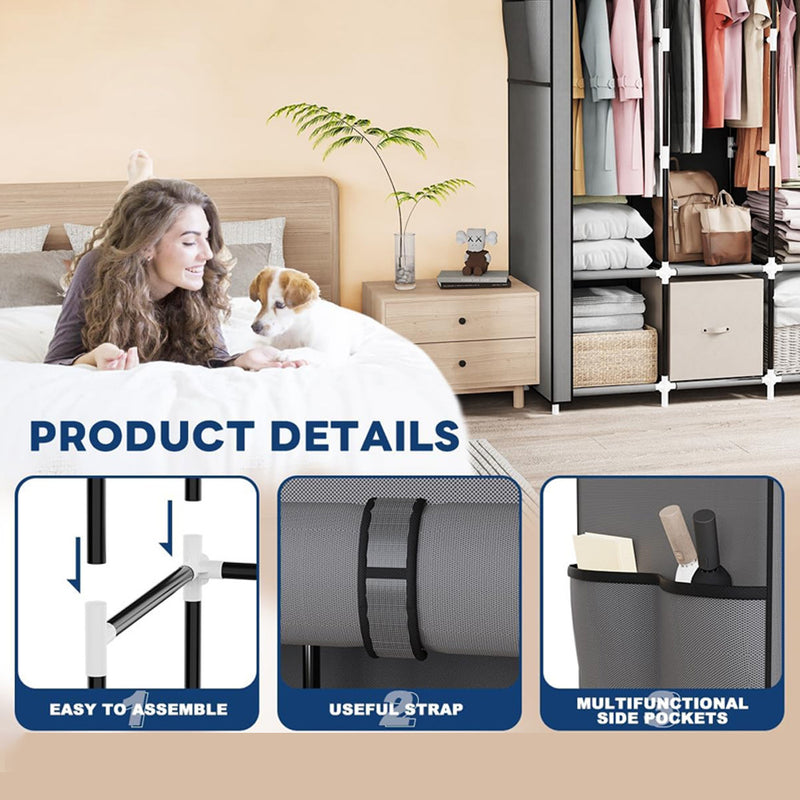 Guarda-roupa portátil, fácil de montar, organizador de armário para roupas, dobrável, não ocupa muito espaço, ideal para apartamentos.