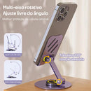 Suporte de metal para celular/tablet, suporte de mesa dobrável e giratório 360 graus, alta estabilidade.