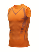 Camiseta regata esportiva masculina de compressão, ideal para basquete, treino e atividades físicas. Possui tecido elástico, ombros largos.