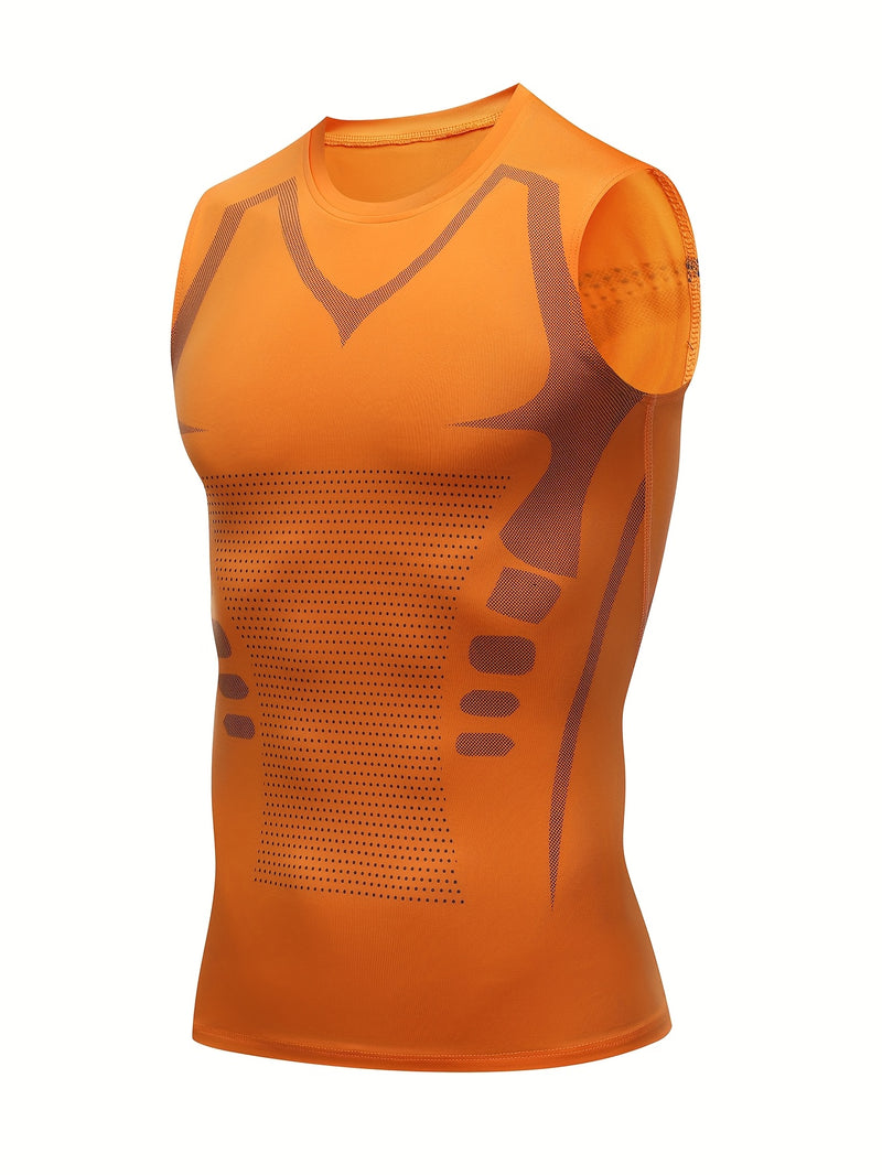 Camiseta regata esportiva masculina de compressão, ideal para basquete, treino e atividades físicas. Possui tecido elástico, ombros largos.