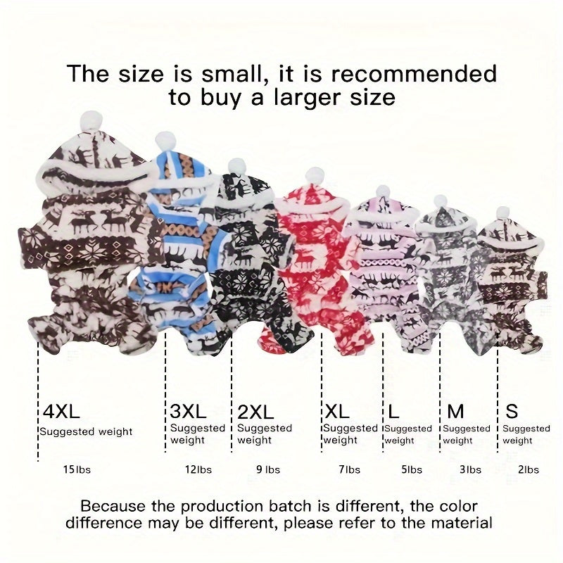 Pijama de Natal para animais de estimação com capuz e estampa de rena.