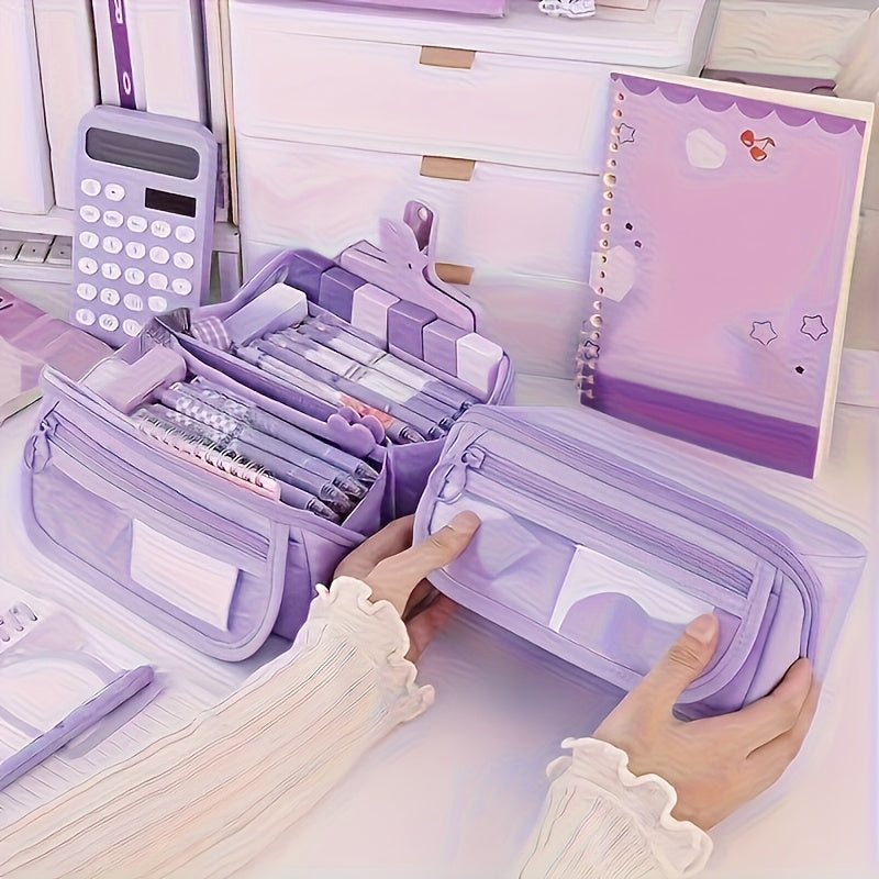 Novo estojo criativo de grande capacidade com organizador de mesa multifuncional e caixa de armazenamento, perfeito para estudo e trabalho.