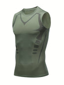 Camiseta regata esportiva masculina de compressão, ideal para basquete, treino e atividades físicas. Possui tecido elástico, ombros largos.