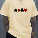 Camiseta masculina 100% algodão - Camiseta minimalista com estampa de cartas de baralho, gola redonda.