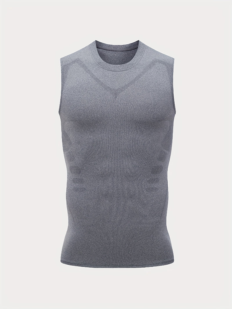 Camiseta regata esportiva masculina de compressão, ideal para basquete, treino e atividades físicas. Possui tecido elástico, ombros largos.