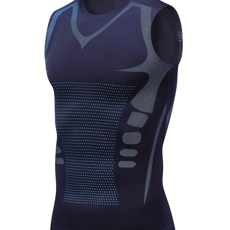 Camiseta regata esportiva masculina de compressão, ideal para basquete, treino e atividades físicas. Possui tecido elástico, ombros largos.