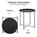 Mesa lateral redonda com bandeja removível, 47x47x50cm, pés de metal, suporte de canto para sala de estar.