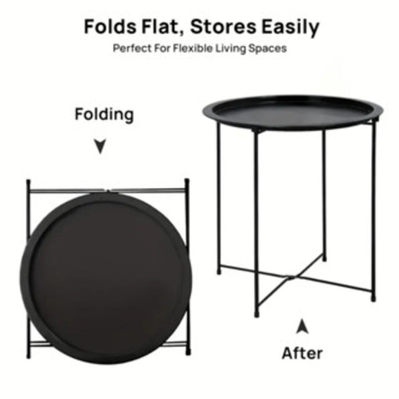 Mesa lateral redonda com bandeja removível, 47x47x50cm, pés de metal, suporte de canto para sala de estar.