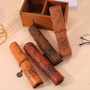 Estojo de lápis vintage em couro PU com bússola náutica, enrolável, porta-canetas de grande capacidade.