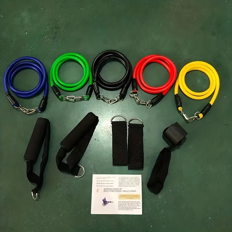 Conjunto de 11 faixas de resistência reforçadas, com 6 faixas codificadas por cores.
