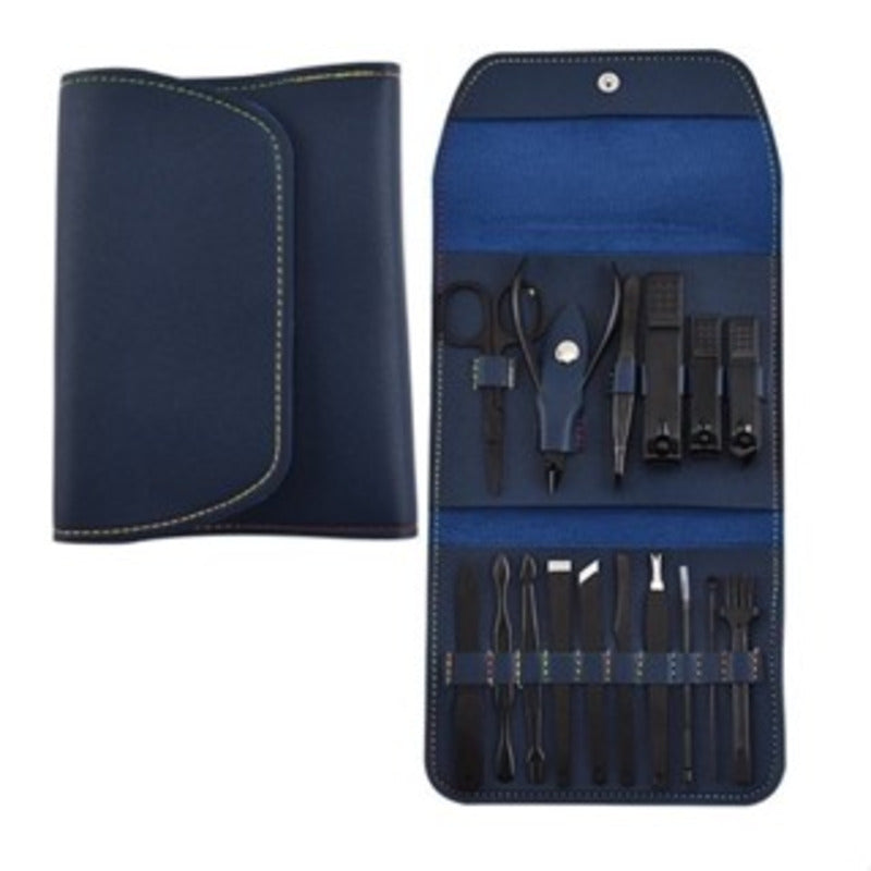 Kit profissional de manicure e pedicure com 16 peças em aço inoxidável.