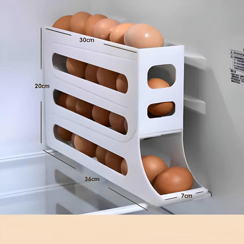 Organizador de ovos de plástico com 4 níveis e rodinhas para geladeira – Capacidade para 20 a 30 ovos