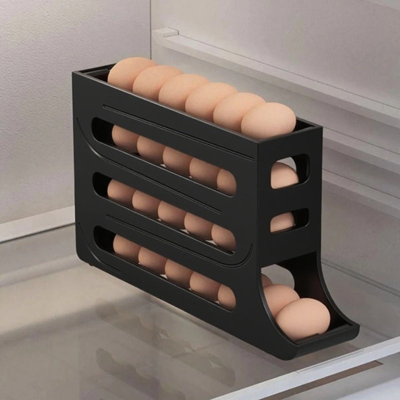 Organizador de ovos de plástico com 4 níveis e rodinhas para geladeira – Capacidade para 20 a 30 ovos