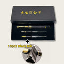 Conjunto de 3 canetas-tinteiro de luxo em metal com 10 tintas pretas.