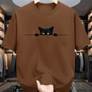 Camiseta masculina 100% algodão - Camiseta minimalista com estampa de gato olhando para a parede.