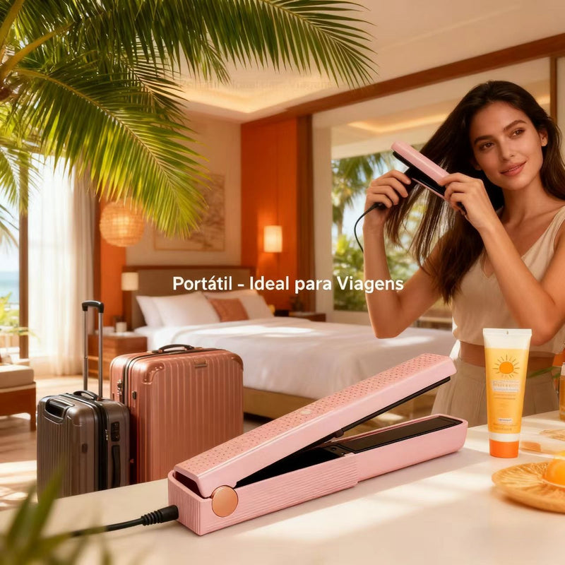 Chapinha de cabelo sem fio, aquece rápido, fácil de transportar, ideal para viagens.
