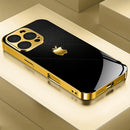 Capa de luxo com borda dourada e estampa criativa da Apple.