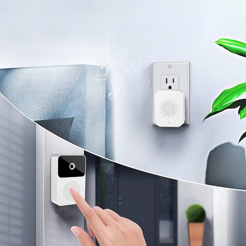 Campainha com câmera de vídeo sem fio Wi-Fi HD, casa inteligente V - Recarregável por celular